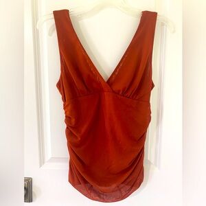 NWT Anthropologie Double V Mesh Ruched Sleeveless Burnt Orange Tank Top Blouse s